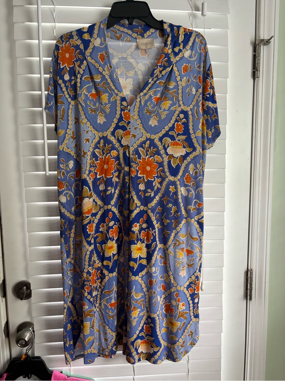 Cupid Blue Short-Sleeve Dress with Orange Accents